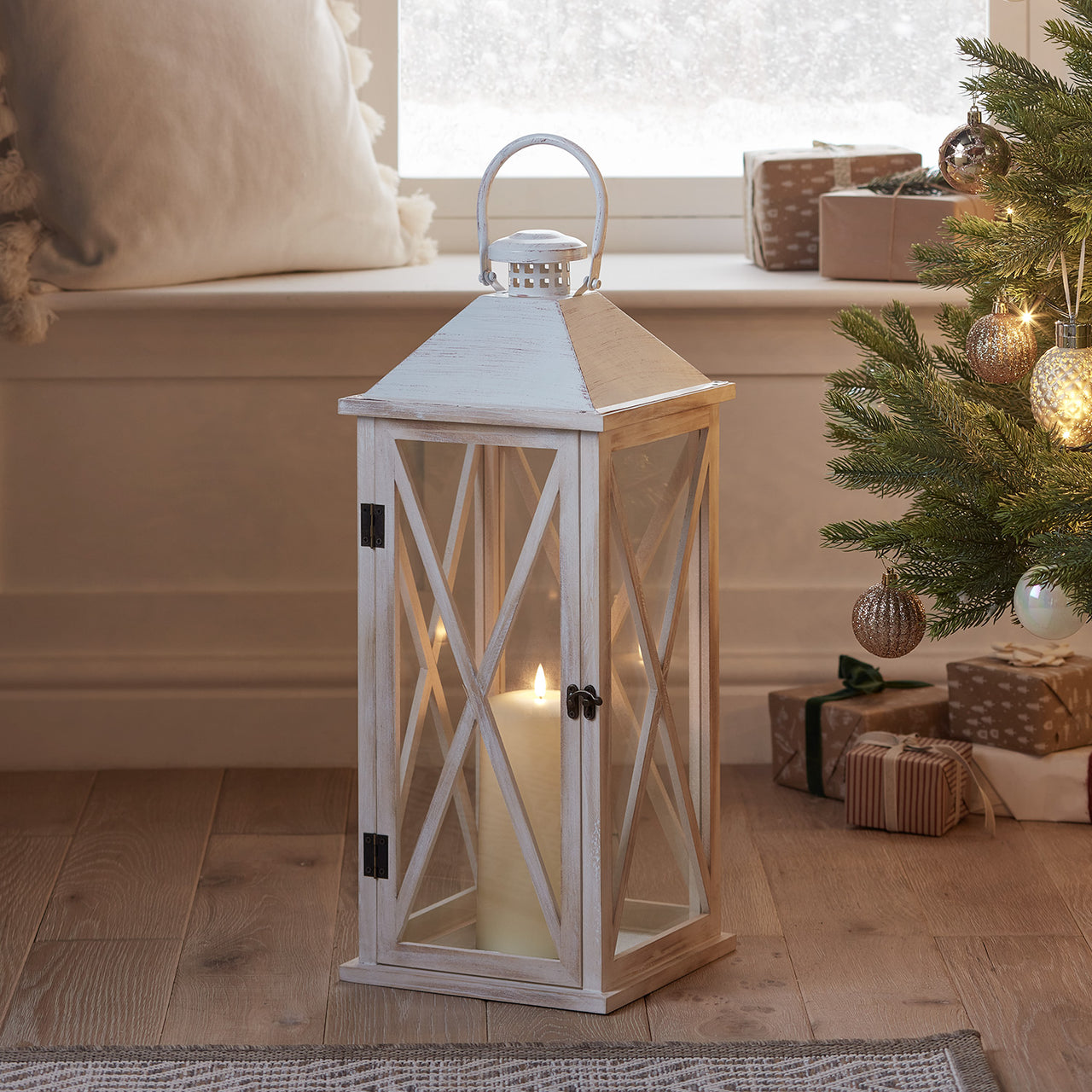 Folkestone Large Wooden Lantern with TruGlow® Candle