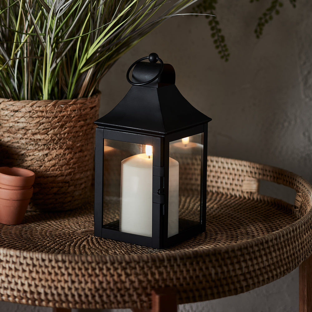 25cm Albury Black Garden Lantern with White TruGlow® Candle