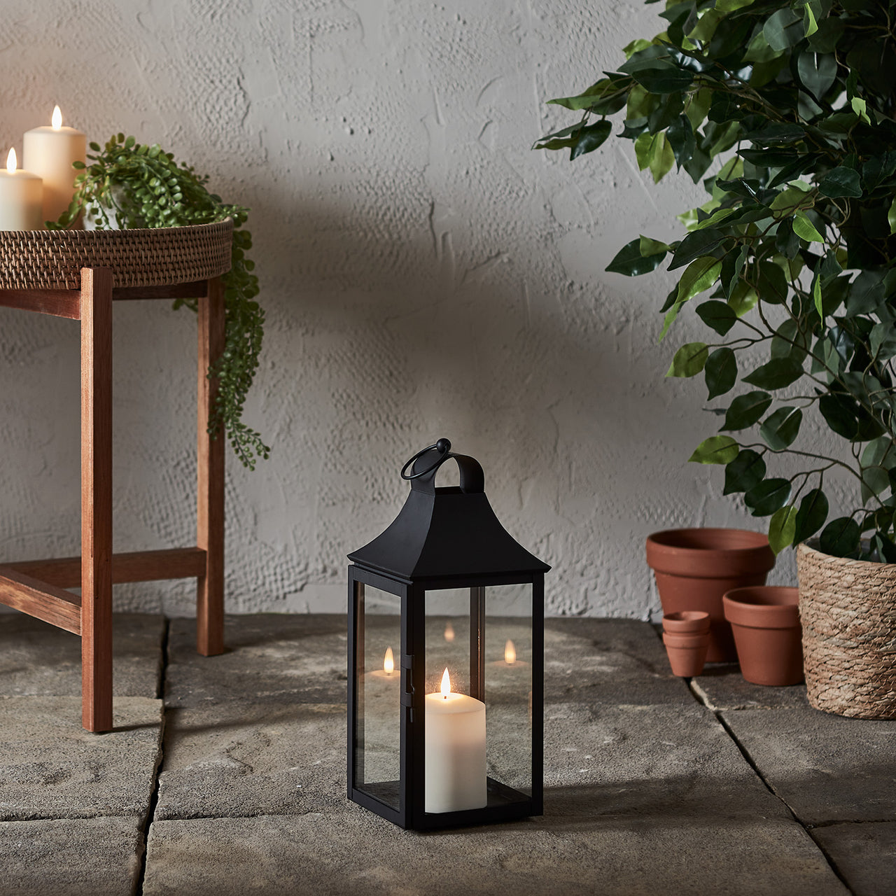 34cm Albury Black Garden Lantern with White TruGlow® Candle