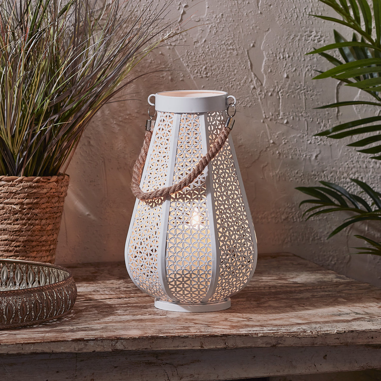 Pollensa White Garden Lantern with TruGlow® Candle