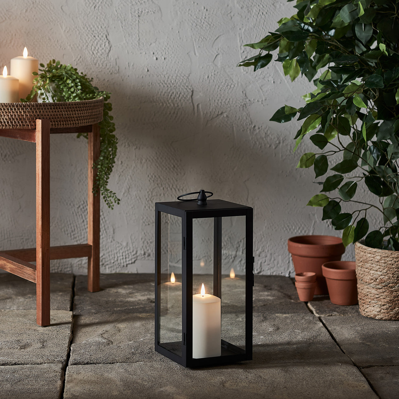 Bowen Black Garden Lantern with White TruGlow® Candle