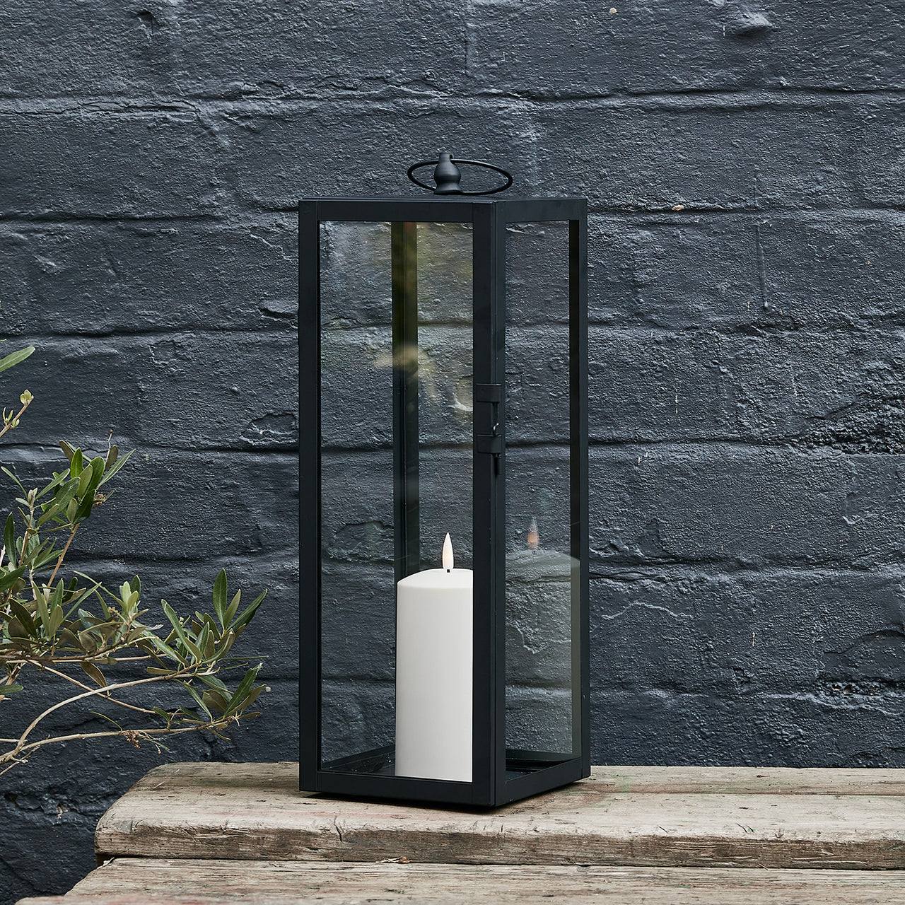 Bowen Large Black Garden Lantern with White TruGlow® Candle