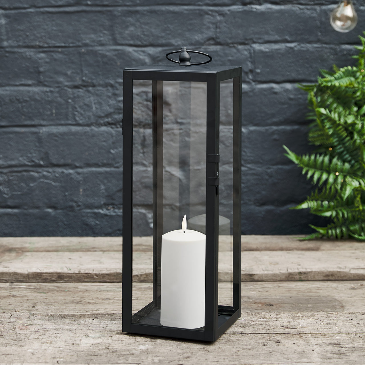 Bowen Large Black Garden Lantern with White TruGlow® Candle