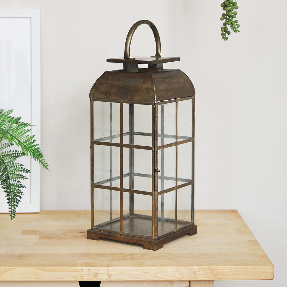 Large Brass Indoor Glass Lantern