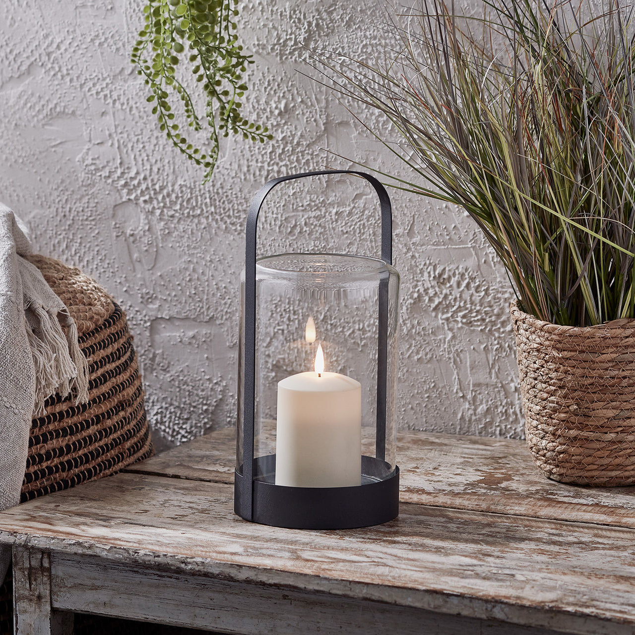Glass Cloche Black Garden Lantern with TruGlow® Candle