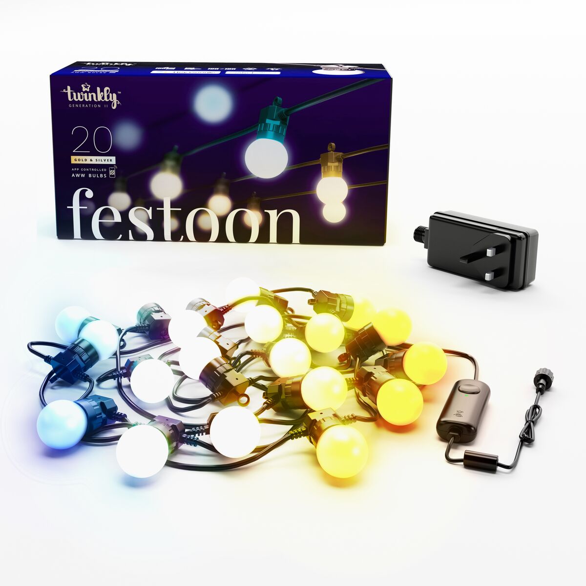 10m 20 LED Twinkly Smart App Controlled Festoon Lights Amber & White ...