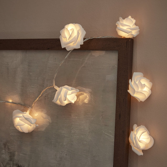 20 Warm White LED Rose Flower Battery Fairy Lights