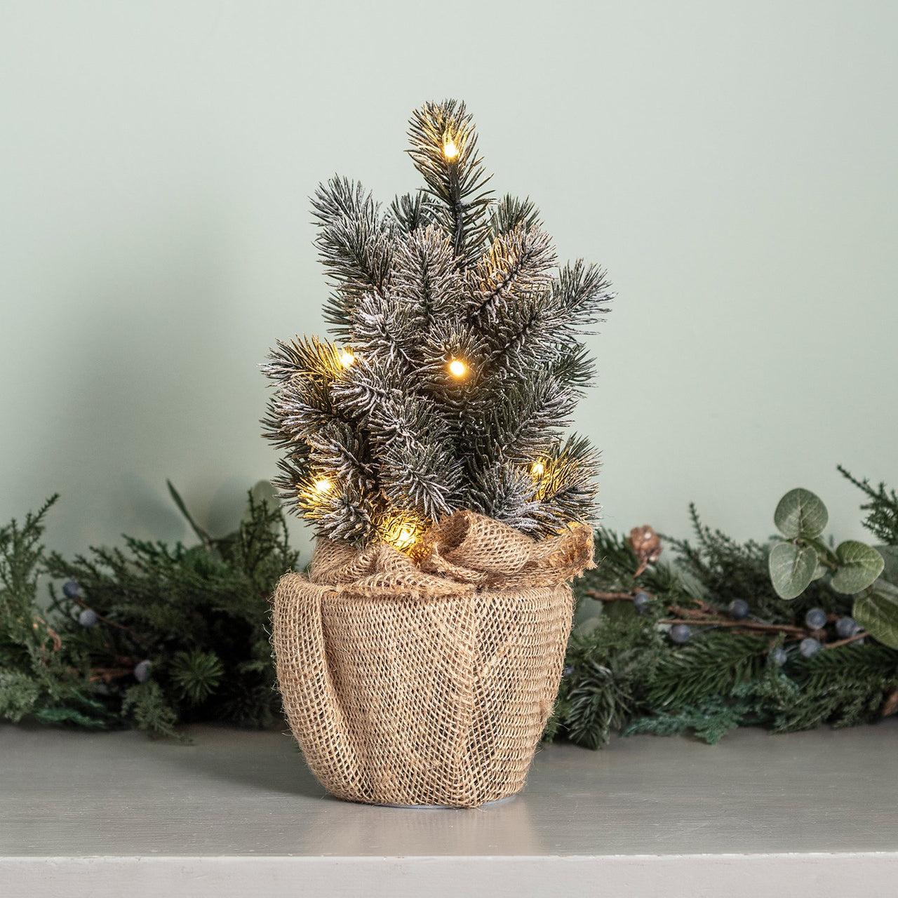 30cm Pre Lit Frosted Mini Christmas Tree