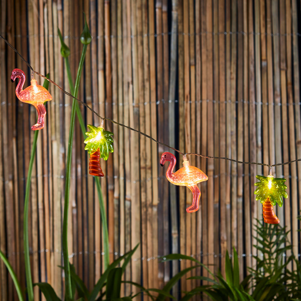 10 LED Flamingo & Palm Tree Fairy Lights