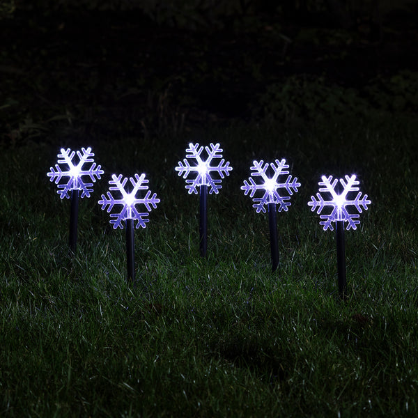 5 Acrylic Snowflake Christmas Garden Stake Lights Lights4fun.co.uk