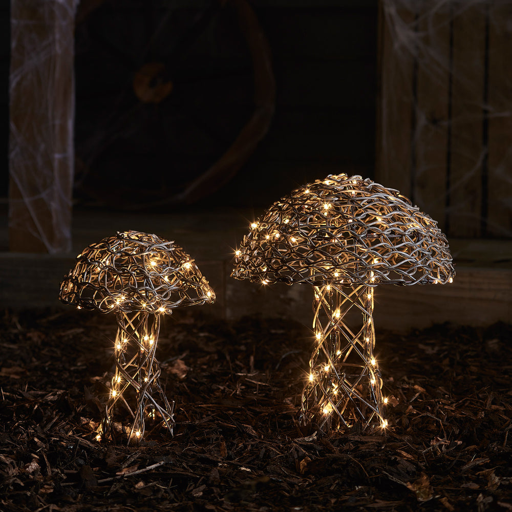 Rattan Mushroom Garden Light Duo