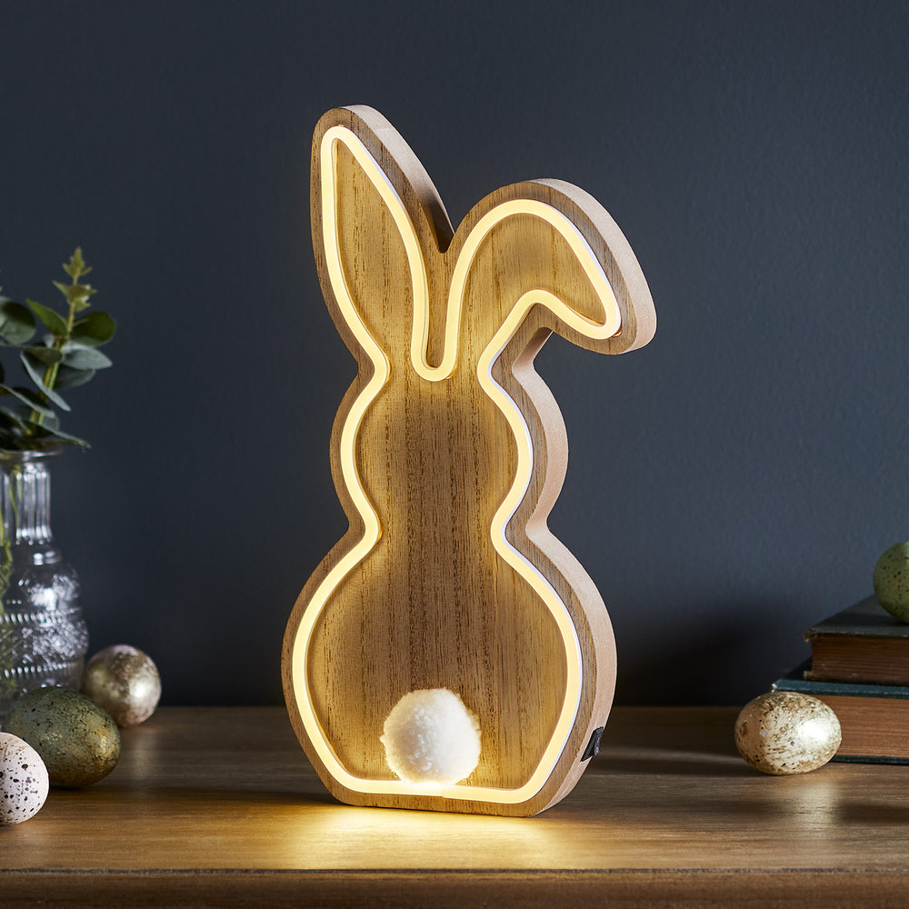 Wooden Bunny Neon Light