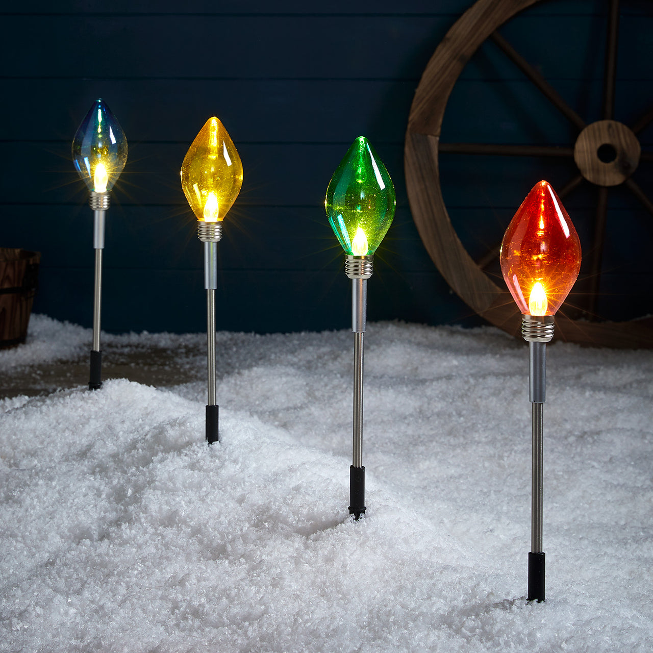 4 Multi Coloured C9 Bulb Outdoor Christmas Path Lights