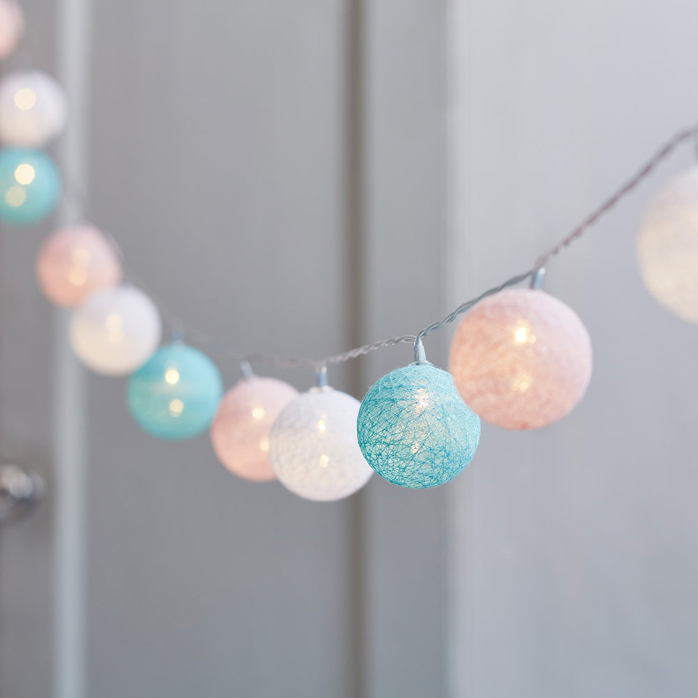 20 Pastel Cotton Ball Fairy Lights