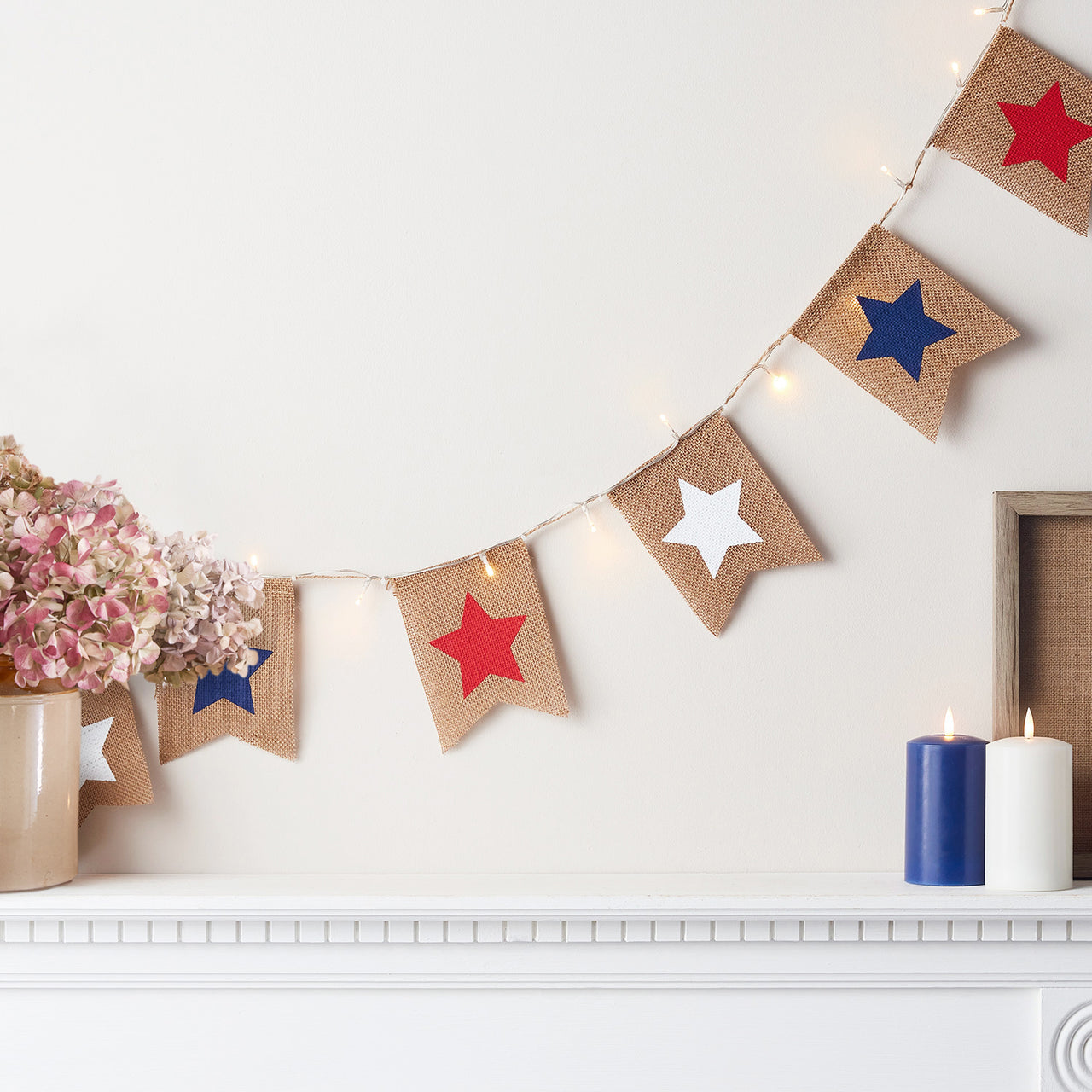 12 Red, White & Blue Star LED Bunting