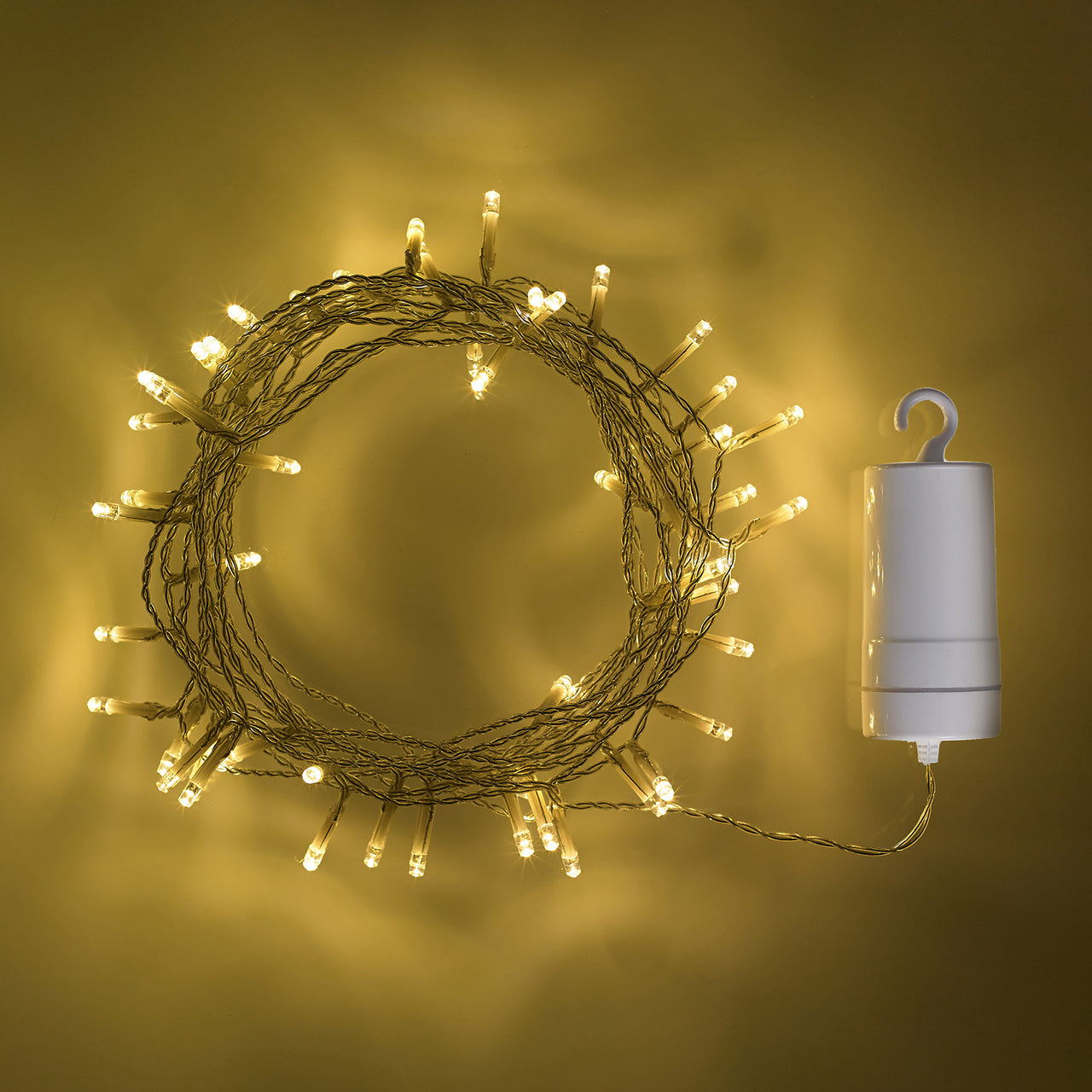 50 Warm White LED Outdoor Battery Fairy Lights On Clear Cable