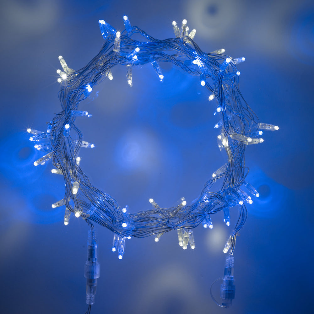 100 Blue White Led Connectable Fairy Lights Clear Cable 10M