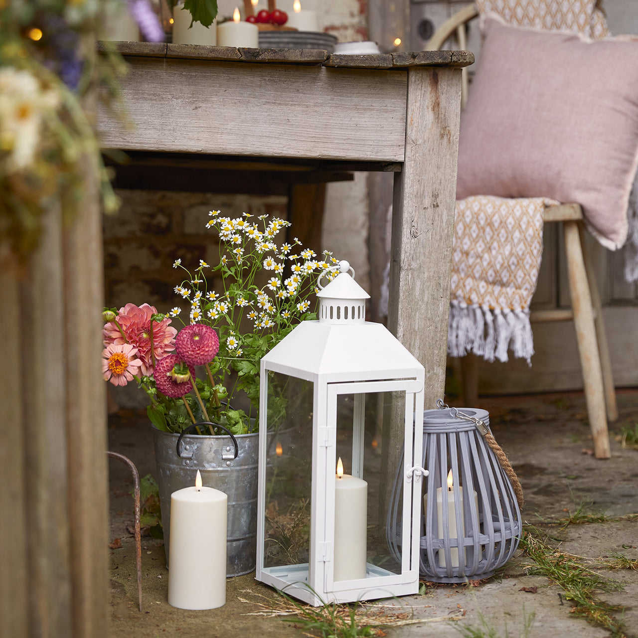 Perth Medium White Garden Lantern with TruGlow® Candle