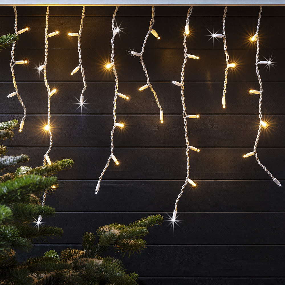 100 Warm White Sparkling Led Connectable Outdoor Icicle Lights 2M