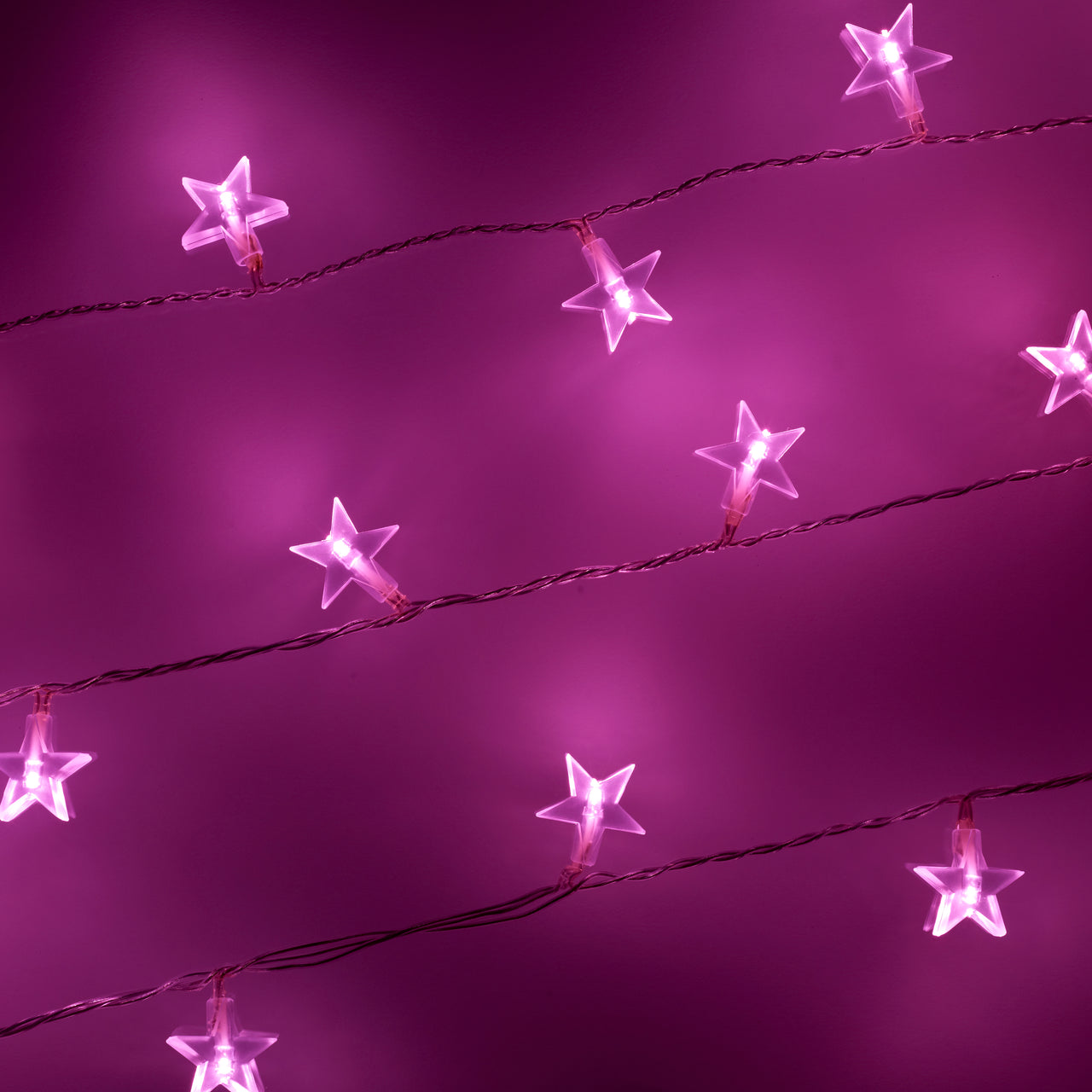 30 Pink LED Star Fairy Lights On Clear Cable