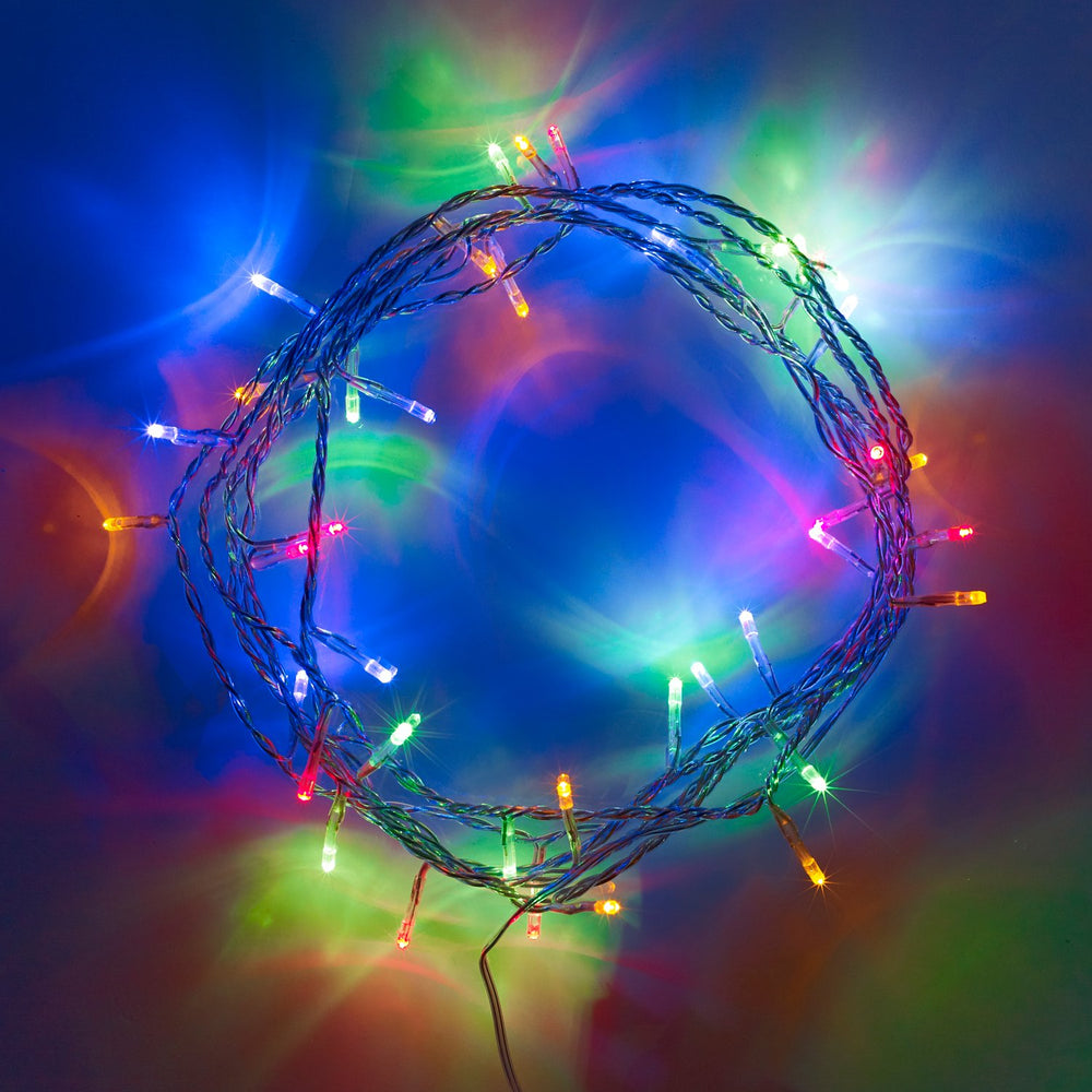 50 Multi Coloured LED Fairy Lights On Clear Cable