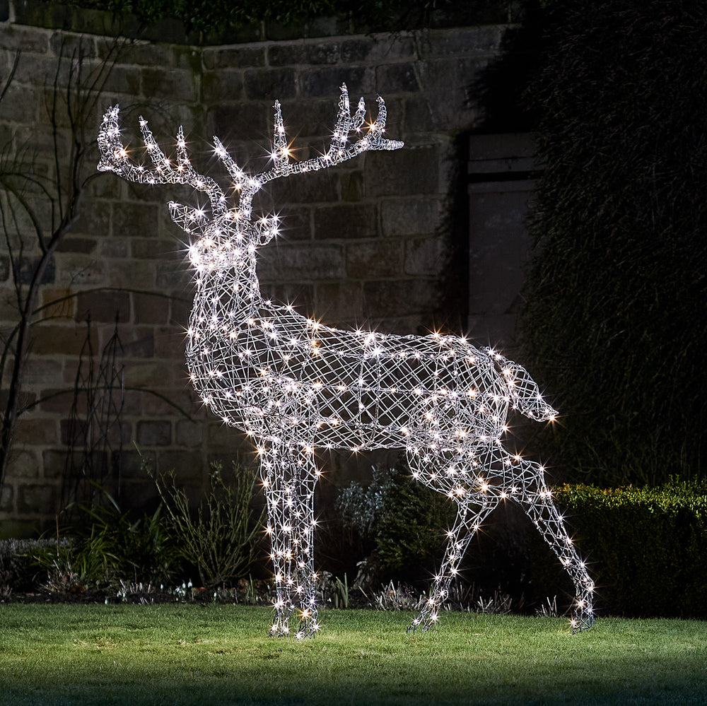 Large Harlow Rattan Stag Dual Colour LED Light Up Reindeer 24v