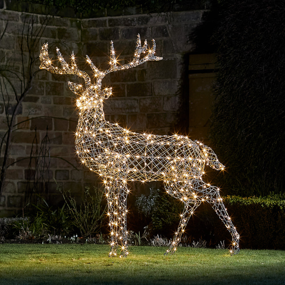 Large Harlow Rattan Stag Dual Colour LED Light Up Reindeer 24v