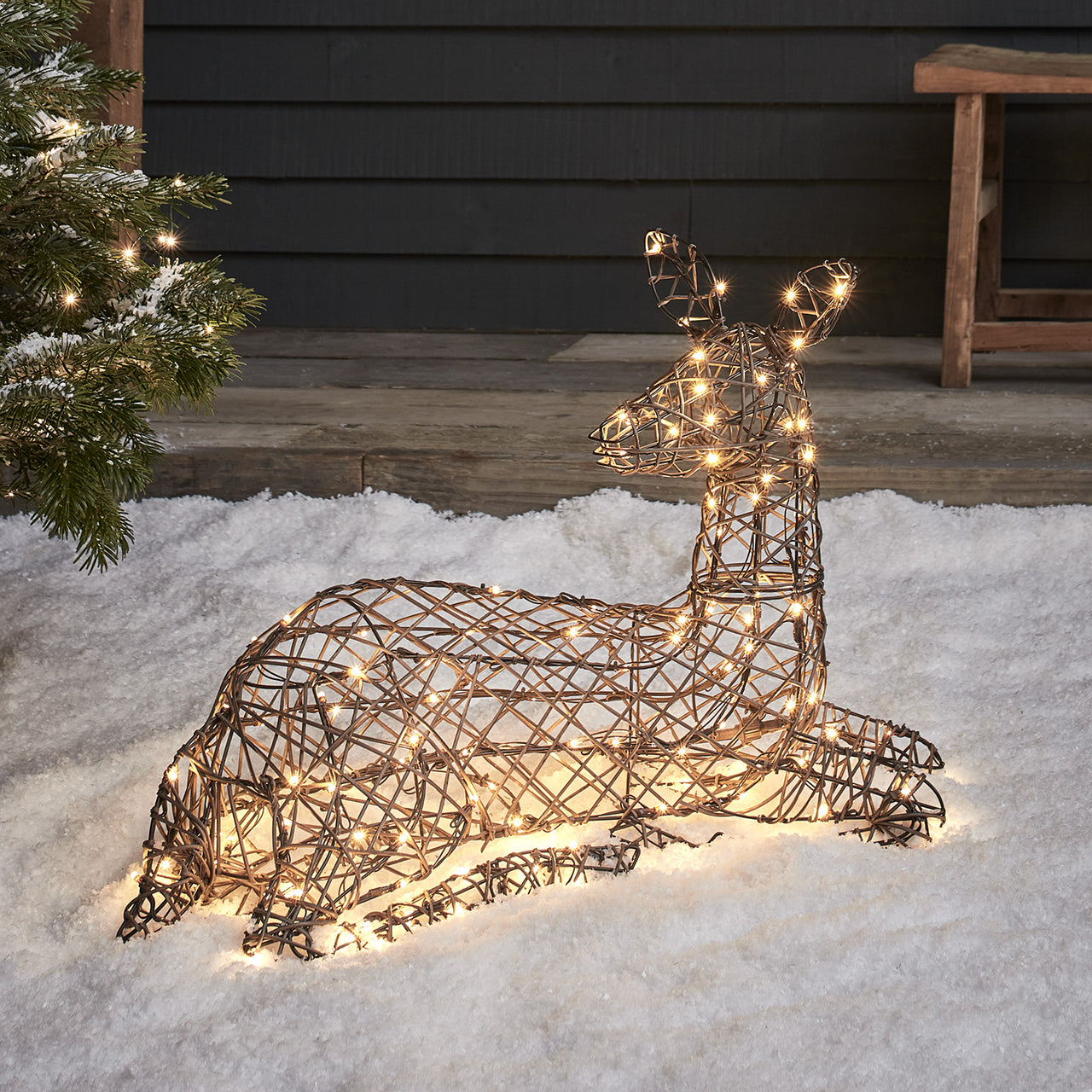 Studley Rattan Resting Doe Light Up Reindeer 24v